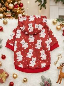PETSIN 1pc Christmas Rabbit Hooded Sweatshirt For Pet, Red - Multicolor - View 2