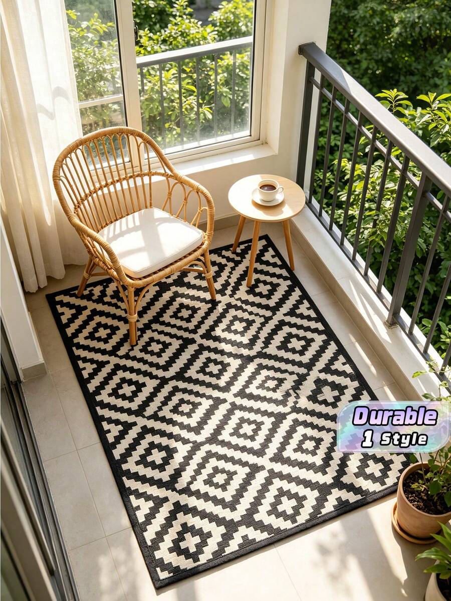 5ft X 8ft Waterproof Outdoor Rug, Reversible Plastic Straw Indoor Outdoor Patio Carpet For RV, Porch, Deck, Backyard, Camper, Balcony, Picnic, Grey And White - multicolor - View 1