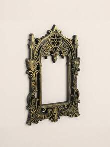 1PC Standard Size Vintage Gothic Carved Skull Church Arch Wall Decor Frame With Distressed Dark Ornate Finish Detailed Sculptural Relief Design Hanging Mirror Frame Ornament For Halloween Spooky Atmosphere Living Room Bedroom Office Entryway - 1PC - View 7