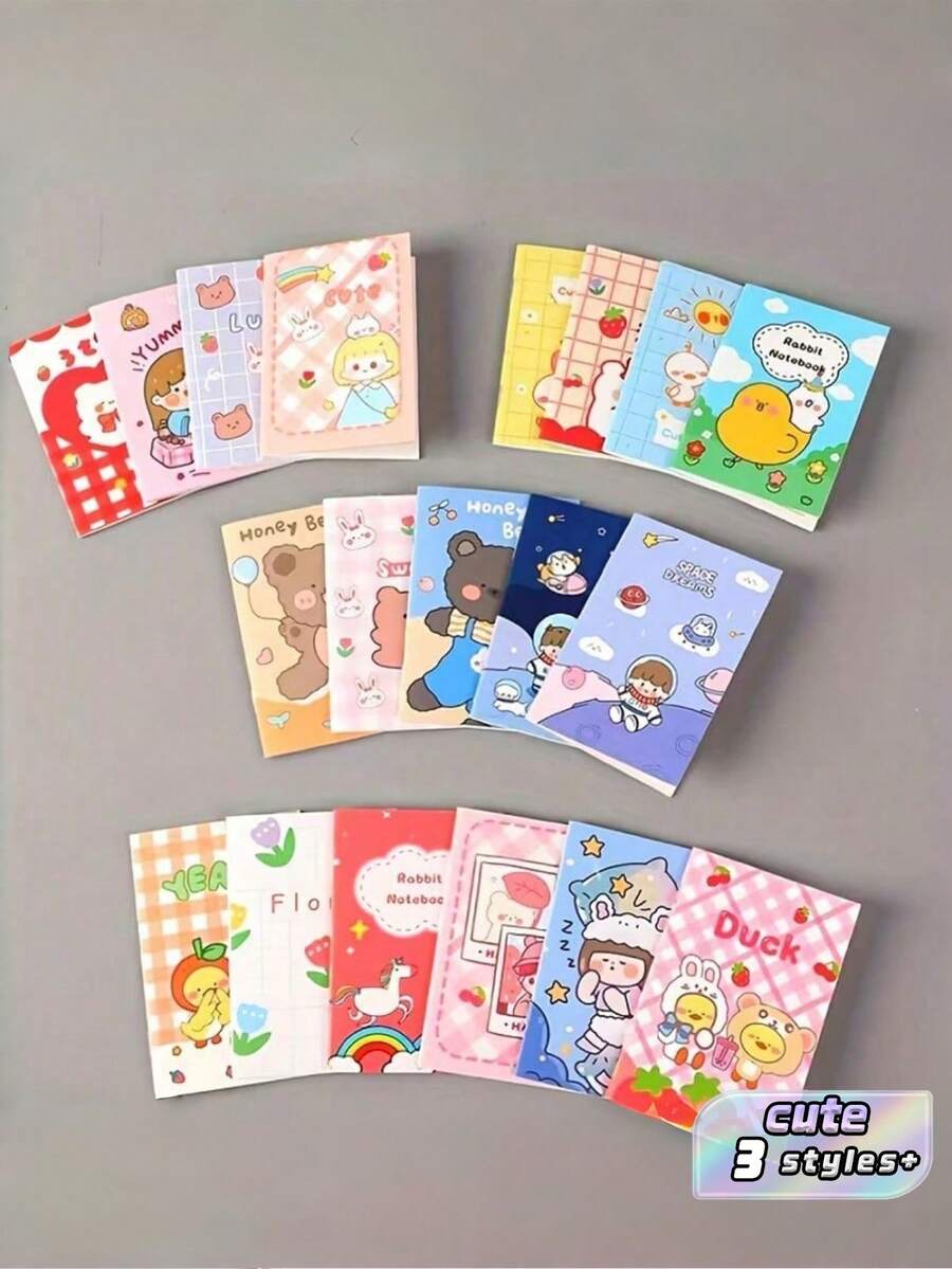 10/20/40Pcs Random Style Cute Cartoon Mini Pocket Notebooks, Portable Animal Character Journals Mixed Color, School Supplies Prizes Back‑To‑School Gifts - Multicolor - View 1