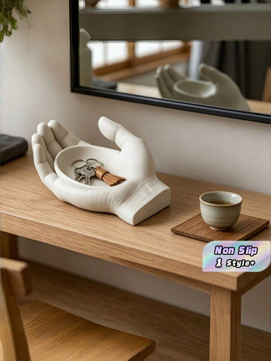 1PC Standard Size 3D Printed Non Slip Scratch Resistant Easy Clean Minimalist Hand Shape Key Tray Jewelry Storage Dish Organizer For Home Office Desk Entryway Table Countertop Gift Housewarming Birthday Decor Accessory - multicolor - View 1