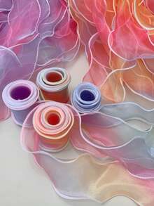 1Pc - 10 Yards Iridescent Gradient Color Chiffon Ribbon For Gift Wrapping, With Wavy Edges, Bow Knot And Tassel Trims,Christmas - Gradient Yellow Blue Phnom Penh - View 10