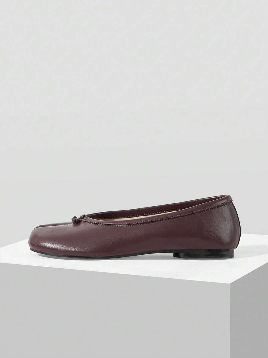 MOTF PREMIUM NEW PIG'S TROTTERS SPLIT-TOE FLATS, TIED-KNOT DECORATIVE BALLET FLATS, ELEGANT, COMFORTABLE AND CASUAL VERSATILE SHOES - Coffee Brown - View 2
