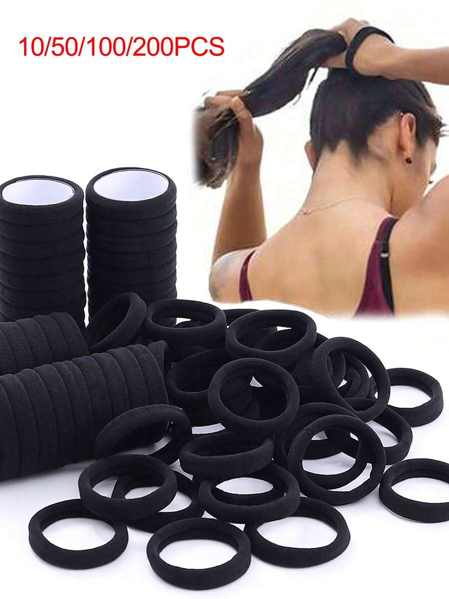 BestieMix 200/10pcs Women's Basic Black High Elasticity Headband, Fashionable, Versatile, High-End, Elegant And Simple Hair String - Multicolor - View 1