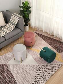 1PC Compact Size Metal Frame Round Fabric Low Stool Ottoman With Non Slip Base Modern Minimalist Design Seating For Living Room Entryway Shoe Changing Creative Side Table Alternative Small Space Decor Essential - Multicolor - View 3