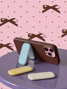 Foldable Phone Mirror Stand, Adhesive Back Sticker Phone Kickstand With Clear Makeup Mirror, Ultra Thin PU Leather Phone Grip Holder, Slim Multi-Angle Desktop Stand, Universal Compatible With Iphone Android, 8 Colors Travel Accessory - A - View 2