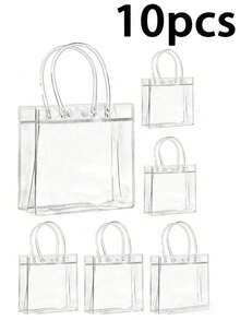 20Pcs Large Transparent Gift Bags With Handles Thickened Reusable PVC Tote Bags Durable Clear Shopping Bags For Wedding Birthday Party Favor Candy Goodie Supplies - Transparent - View 15