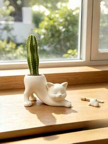 1PC One Size Non Slip Waterproof Rustproof Scratch Resistant Easy Clean Lightweight Cute Tailless Cat Shape Flower Pot Planter Succulent Plant Holder Animal Home Desk Office Decor Indoor Bonsai Gift Housewarming - multicolor - View 5