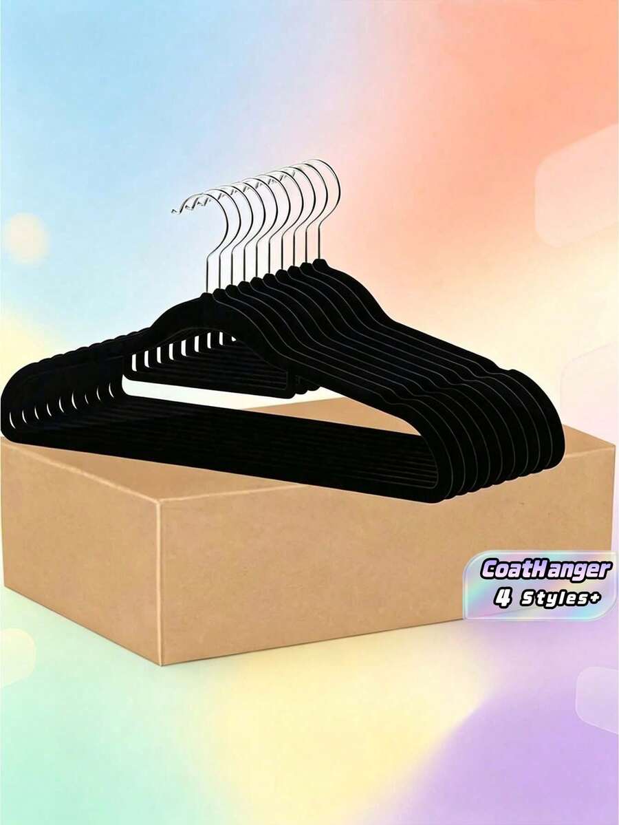 60/100-Piece High-Quality Velvet Hangers With Tie Poles, Non-Slip Thickened Hangers, Suitable For Jackets, Sweaters, Sweaters, Space-Saving Velvet Hangers - Multicolor - View 1