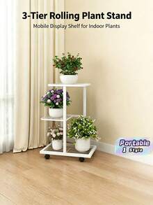 3-Tier Metal Flower Stand With Casters | Decorative Shelf, Storage Rack, Living Room/Balcony Flower Stand, Can Hold 4 Potted Plants - Multicolor - View 1