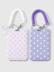 ROMWE Anime 1 Creative Fashion Simple Pink Purple Acrylic Hollow Bead Chain Spring Rope Star Polka Dot Card Cover DIY Keychain Bag Pendant, Holiday Gift - Pink purple - View 1