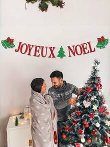 1 Set Christmas Party Glitter Banner Joyeux Noel Letter Bell Tree Hanging Bunting For Home Decor Must Have Accessory - multicolor - View 6