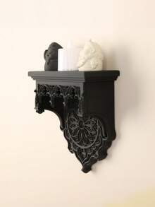 1PC Standard Size Gothic Rose Window Relief Wall Mounted Shelf Rack With Matte Dark Tone Decorative Storage Organizer Space Saving Sturdy Non Slip Easy Install Versatile For Living Room Bedroom Office Entryway Home Wall Decor Essential - 1PC - View 6