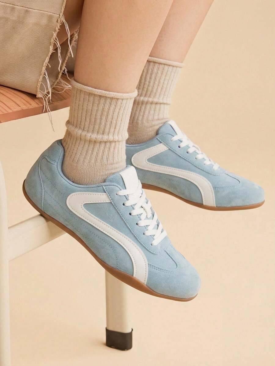CUCCOO EASI Women's Flat Shoes Daily Wear Light And Comfortable Lace-Up Casual Shoes Fall Shoes - Blue - View 1