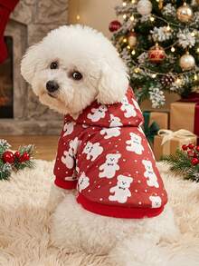 PETSIN 1pc Christmas Rabbit Hooded Sweatshirt For Pet, Red - Multicolor - View 1