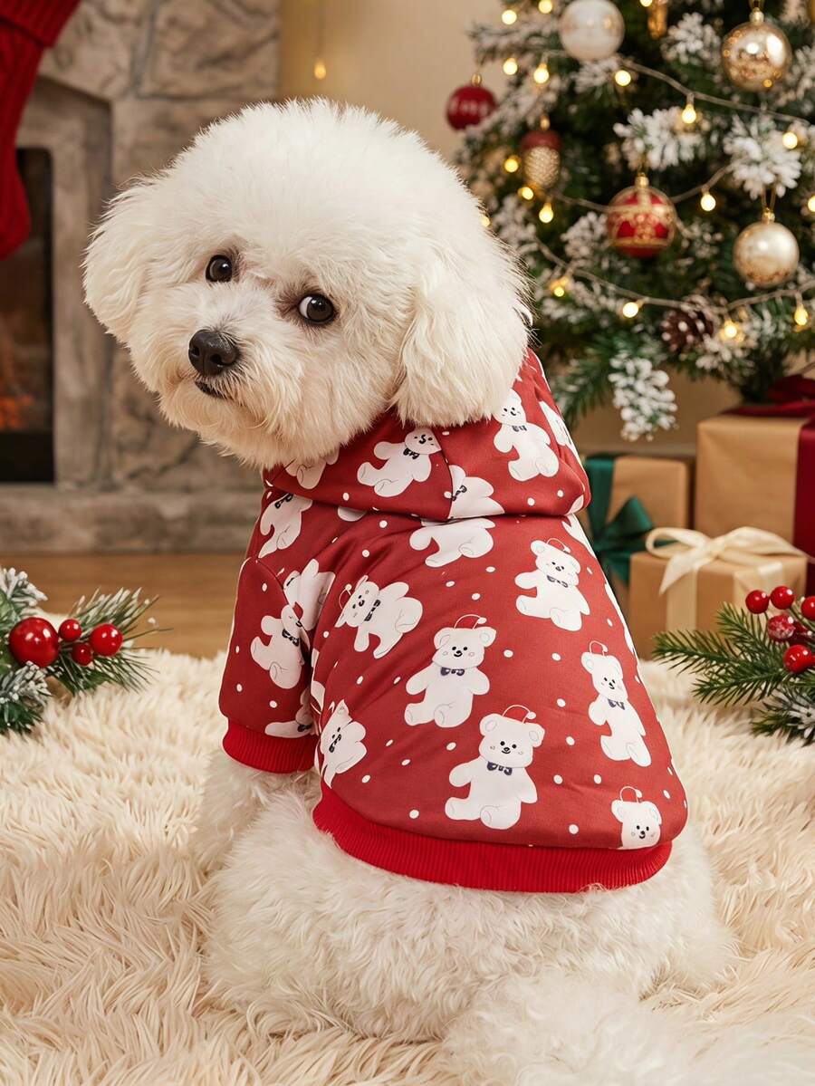 PETSIN 1pc Christmas Rabbit Hooded Sweatshirt For Pet, Red - Multicolor - View 1