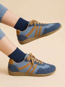CUCCOO EASI Breathable Mesh Upper, Rounded Anti-Collision Toe, Beige Trim Heel, Blue & White Striped Retro Sneakers - Blue - View 5