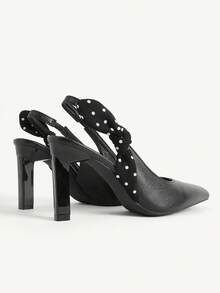 CUCCOO CHICEST 春夏黑色尖頭粗跟鏤空蝴蝶結簡約優雅純色女款高跟鞋 - 黑色1 - 查看 5