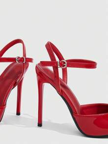 CUCCOO SZL 尖頭細高跟女鞋 大紅色腳踝綁帶 優雅時尚性感 slingback 後跟鞋 - 鏡面大紅. - 查看 6