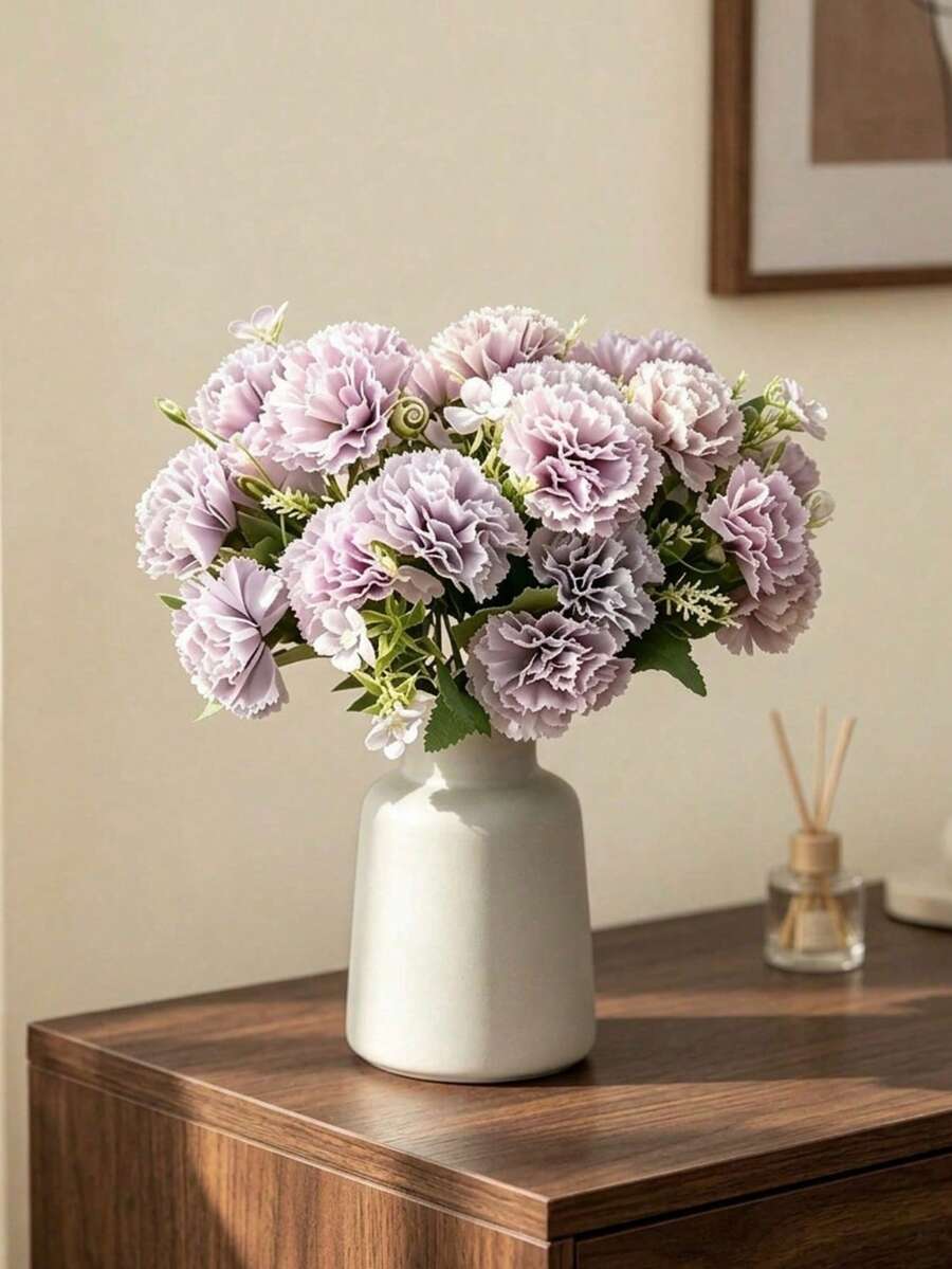 Cirelle 1pc Artificial Carnation Flower, Faux Silk Carnations Floral Arrangement With Greenery Stem For Home Office Table Decor & Wedding Centerpiece - Multicolor - View 1