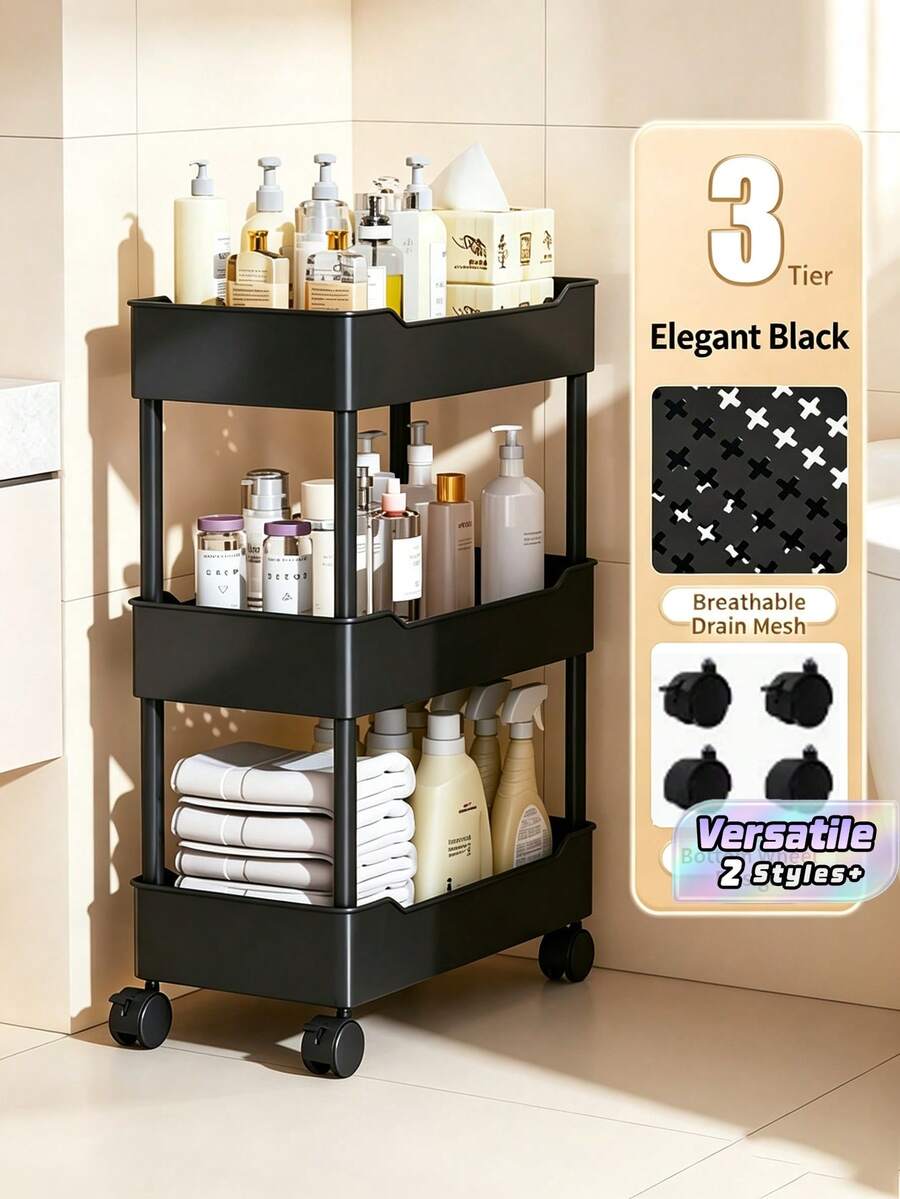 1Pc Small Cart With Seam Storage Rack, Movable Floor Small Cart, Multi-Layer Kitchen, Vegetable, Bathroom, Narrow Edge Storage Rack. - Multicolor - View 1