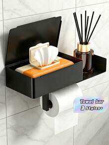 1 Minimalist Black Wall-Mounted Toilet Paper Holder, Stainless Steel Multi-Functional Phone Stand, Suitable For Bathroom And Autumn Decor - Black - View 1