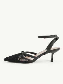 CUCCOO CHICEST Eleganta högklackade skor för dam med rosett, blomma, mesh, andningsbara, moderiktiga, mångsidiga, spetsiga och tunn klack, vår - Svart - Visa 6