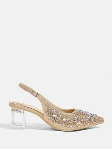 CUCCOO TILAWA Women's Crystal And Glass Rhinestone Pointed High-Heeled Shoes, Suitable For Going Out, Banquets, Parties And Other Activities - Champagne - View 7