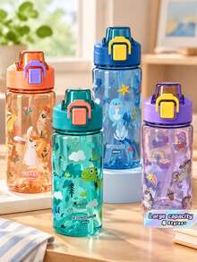 1件 600ml 卡通水瓶，附可愛防漏蓋與彈跳蓋，塑膠材質，適合戶外露營與運動 - 多色 - 查看 1