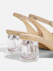 CUCCOO TILAWA Women's Crystal And Glass Rhinestone Pointed High-Heeled Shoes, Suitable For Going Out, Banquets, Parties And Other Activities - Champagne - View 4