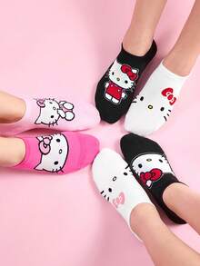 HELLO KITTY AND FRIENDS | SHEIN 6雙女款透氣柔軟船襪隱形襪，襪頭與後跟加強耐磨，四季皆可穿著 - 彩色 - 查看 2