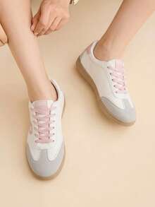 CUCCOO EASI Women's Flat-Bottomed Lace-Up Casual Shoes Fashionable Versatile Simple Board Shoes - Baby Pink - View 3