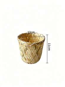 Haus Hana 1pc Wholesale Hand-Woven Bamboo Storage Basket, Round Waste Bin & Sundries Organizer For Coffee Table, Living Room, Bedroom & Study - Multicolor - View 9