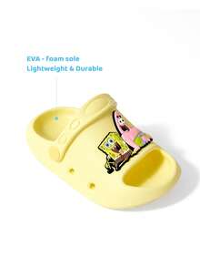 SpongeBob SquarePants | SHEIN 可愛卡通兒童拖鞋，適合幼兒與兒童，EVA材質，適用於居家浴室、游泳池、海灘等 - 黃色 - 查看 2