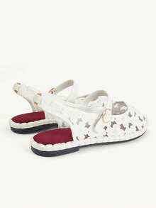 CUCCOO CHICEST Women's Hollow Mesh Yarn Flower Embroidery Fabric, Light And Breathable Round Toe Exposed Heel Flat Shoes, Suitable For Summer Leisure Vacation Beach - Off-white - View 5