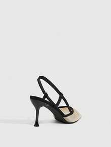 CUCCOO SZL Folded Back Tripple High Heels Women's Pointed Elastic Gentle Commuter Dating Light Dress Single Shoes - Black and White - View 3