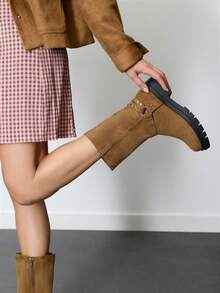 Nöista Mid-Calf Microfiber Boot With Biker-Inspired Harness Detail, Chunky Lug Sole And Pull Tab For An Effortless Look. - Brown - View 3