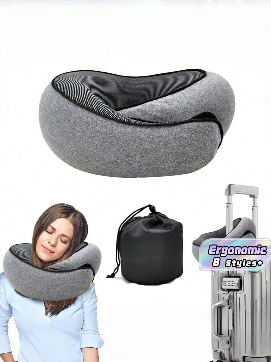 Grey Memory Foam Travel Neck Pillow – Compact, Comfortable, And Ergonomically Designed For Use On Planes, During Car Rides, Or At Home; Suitable For A Wide Range Of Users. - Multicolor - View 1