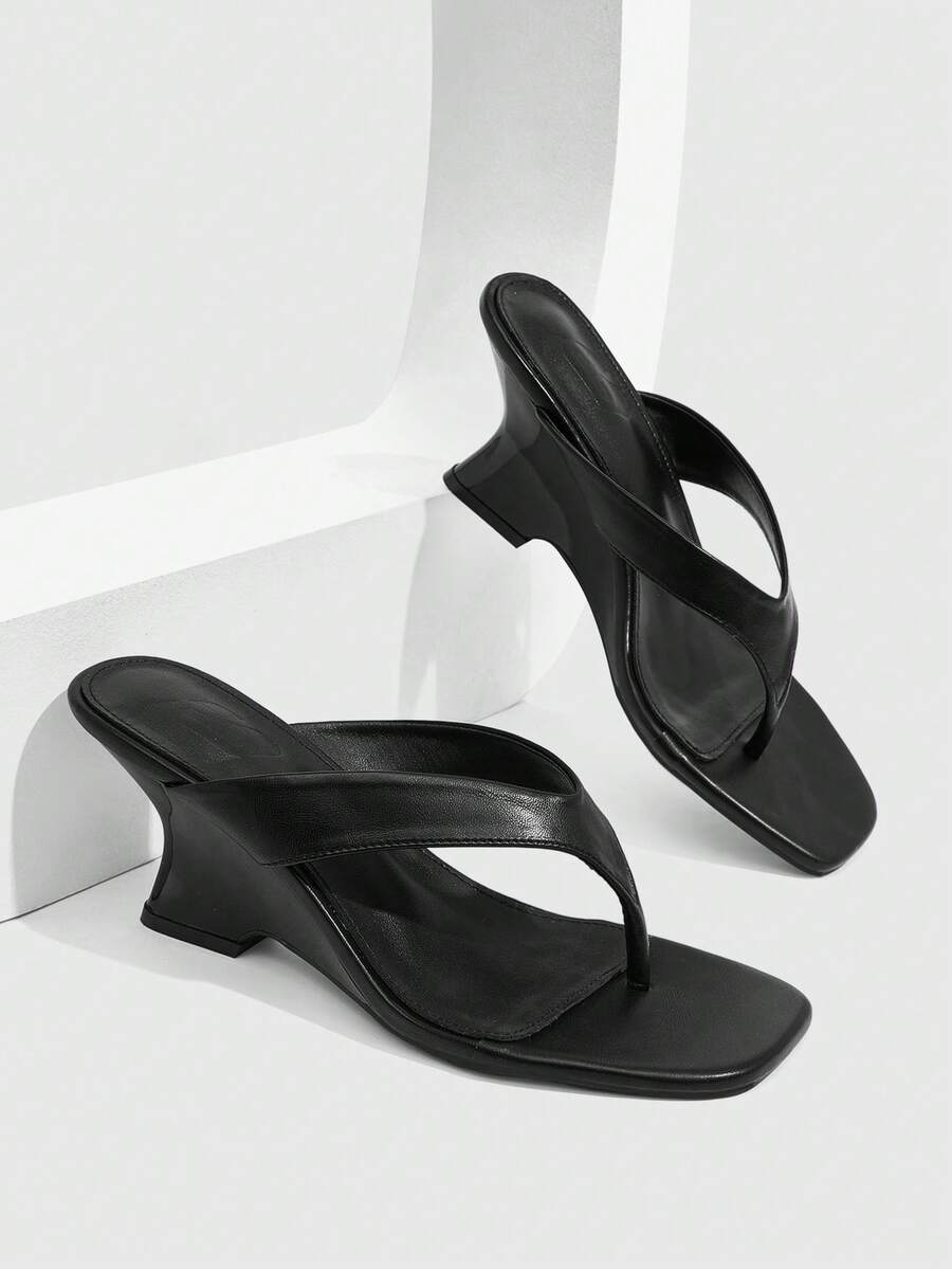 CUCCOO SZL Ladies Square Toe Elegant Fashion Vacation Wedge Sandals - Black - View 1