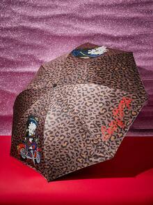 Betty Boop X Joivida Ins Style Leopard Print Automatic Umbrella, Dual-Use For Rain And Sun, UV Protection Sun Umbrella For Students - A - View 3