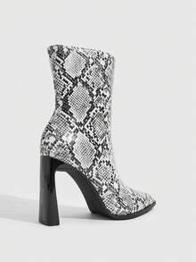 CUCCOO SZL New Small Square Toe, Middle Heel, Snake Pattern, Jindian, Thin, Commuting Atmosphere, Ankle Boots Fall Boots - Black and White - View 3