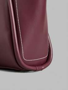 Ontre Women's Fashion Burgundy Handbag, Exquisite Collision Line, Simple Open Tote Bag, Suitable For Daily, Commuting, Dating, Shopping, Shopping - Burgundy - View 7