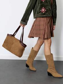 Nöista Suede Tote Bag With Sculptural Folds, Wide Leather Handles And A Soft, Relaxed Silhouette. - Brown - View 3