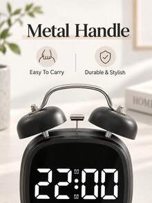 1pc Classic Dual Bell Electronic Clock With Adjustable Brightness, Digital Alarm Clock For Heavy Sleepers, Easy-To-Read Large Display, Suitable For Bedroom And Home Decor, Fashionable Modern Style - multicolor - View 5