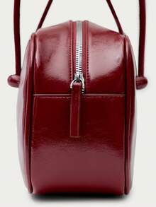 Nöista Burgundy Leather-Effect Shoulder Bag With Double Handles, Glossy Finish And Double Zip Compartments. - Burgundy - View 8