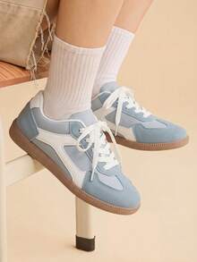 CUCCOO EASI Women's Flat Shoes Lace-Up Round Toe Casual Versatile Sneakers - sky blue - View 1