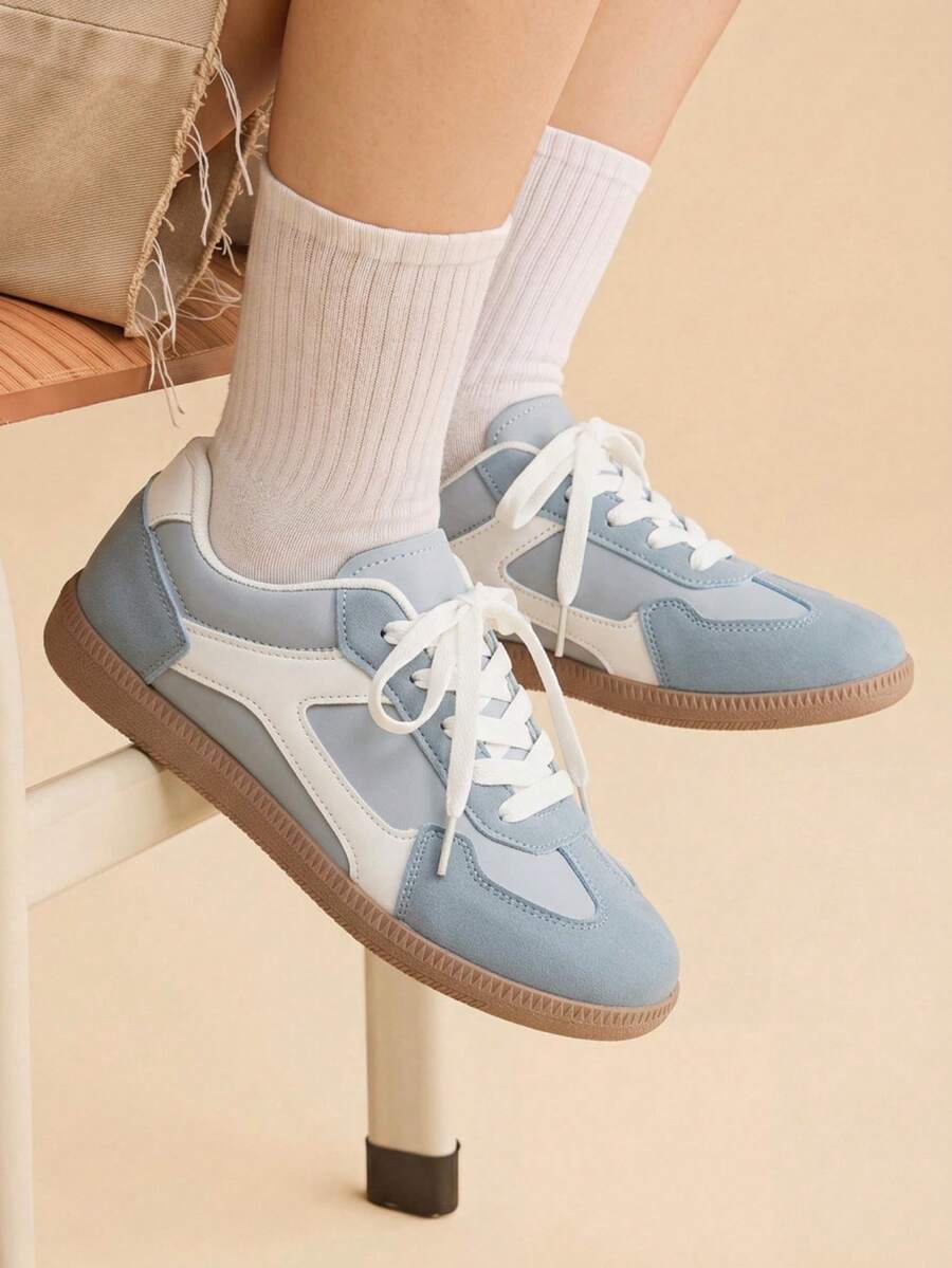 CUCCOO EASI Women's Flat Shoes Lace-Up Round Toe Casual Versatile Sneakers - sky blue - View 1