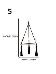 Bohemian Hand‑Woven Cotton Rope Triangle Wall Shelf, Wooden Craft Home Decor, Wall Hanging Storage Rack For Flower Pots - Black - View 10