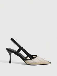 CUCCOO SZL Folded Back Tripple High Heels Women's Pointed Elastic Gentle Commuter Dating Light Dress Single Shoes - Black and White - View 2