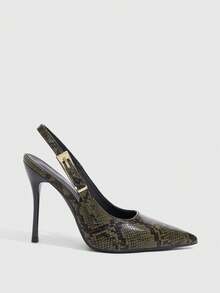 CUCCOO SZL Embossed Pointed Back Thin Heel Sandals, Retro Commuter Adjustable Buckle High Heel Shoes Fall Shoes - 25-34 Army Green - View 3